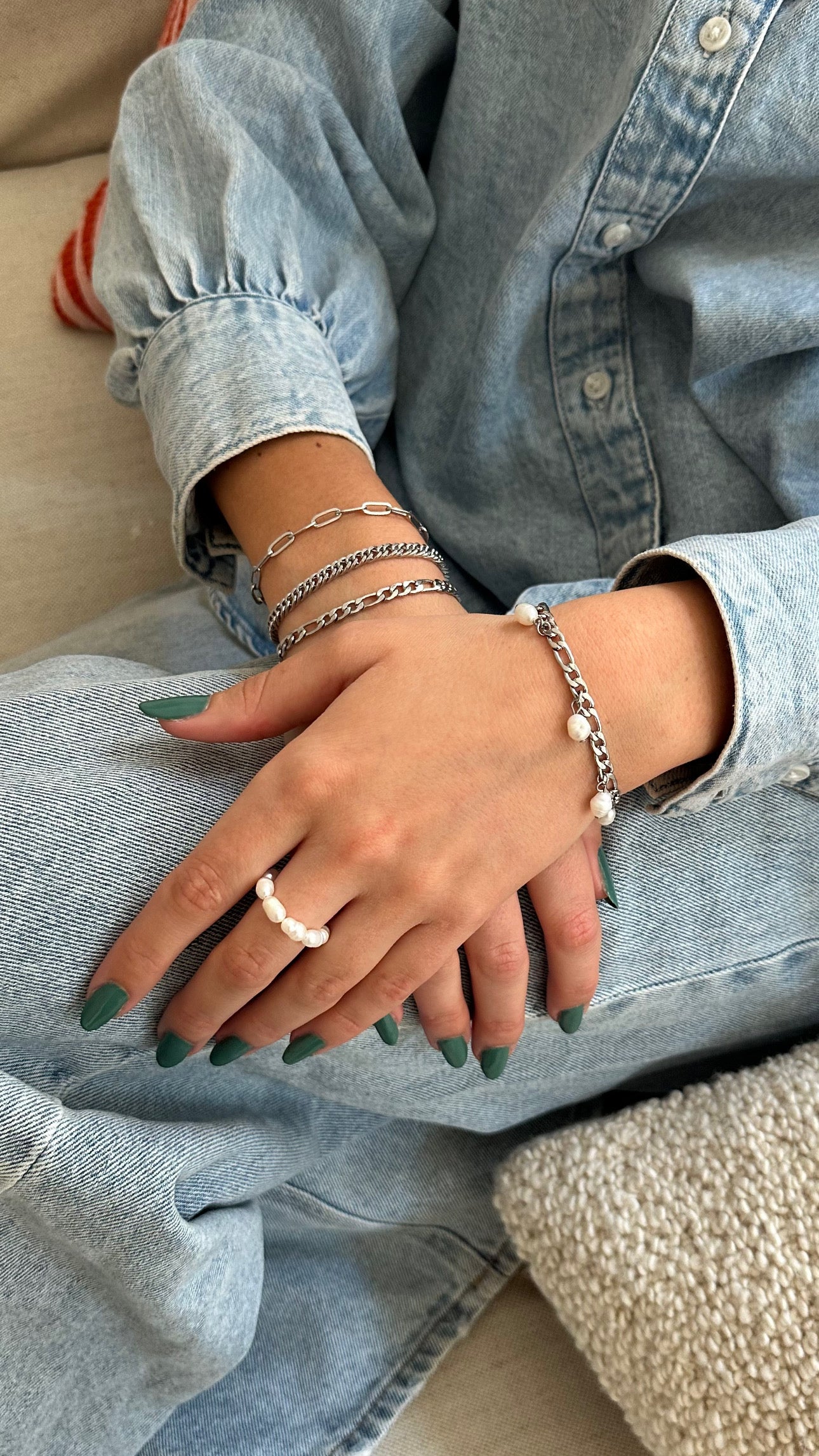 Pearl Charm armband Silver